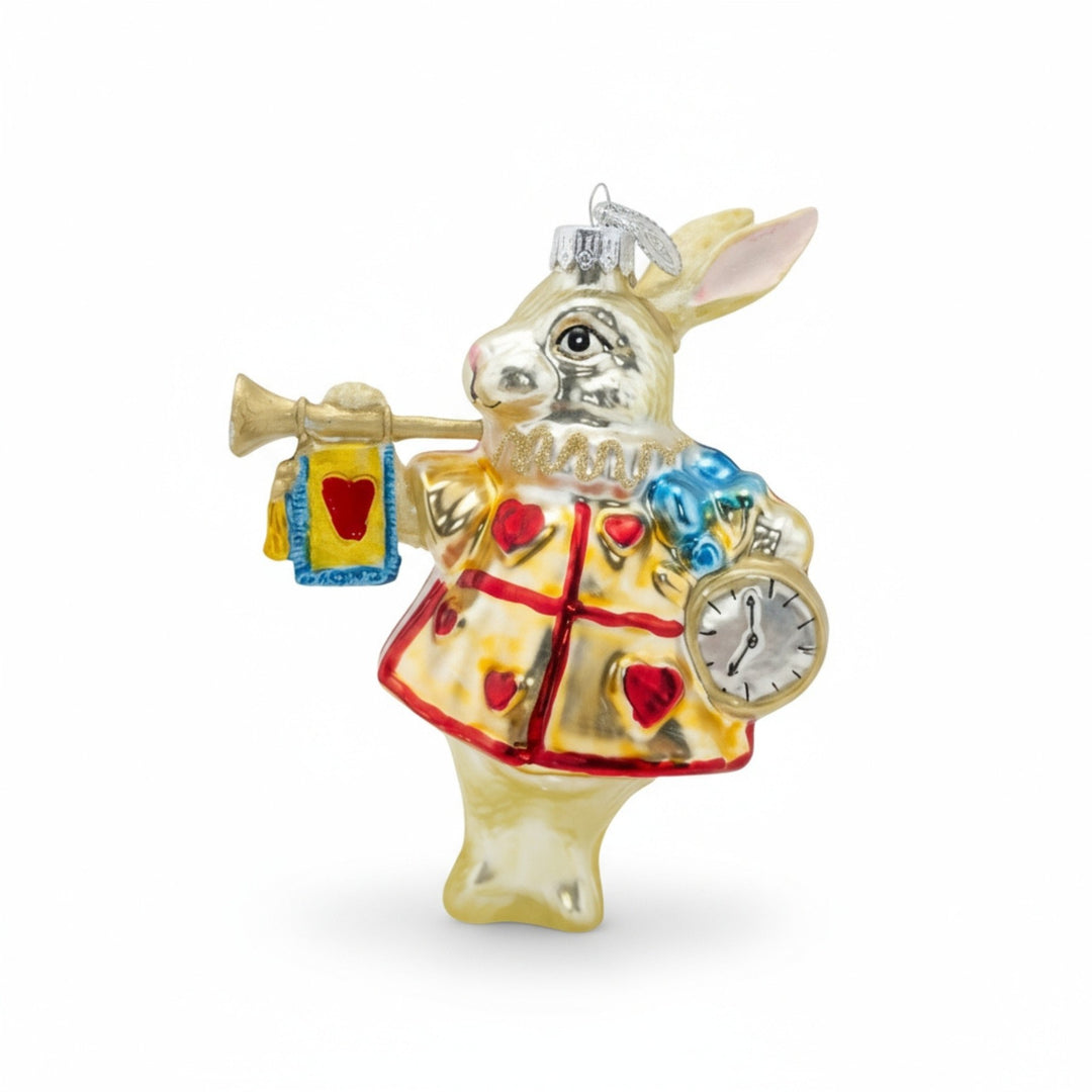 White Rabbit Christmas ornament in hand-painted glass by Edmo